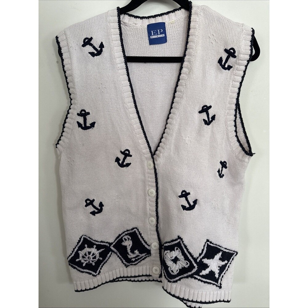 Vintage EP Pro Women's golf Nautical Navy and White vest, Size L Cruise Anchors